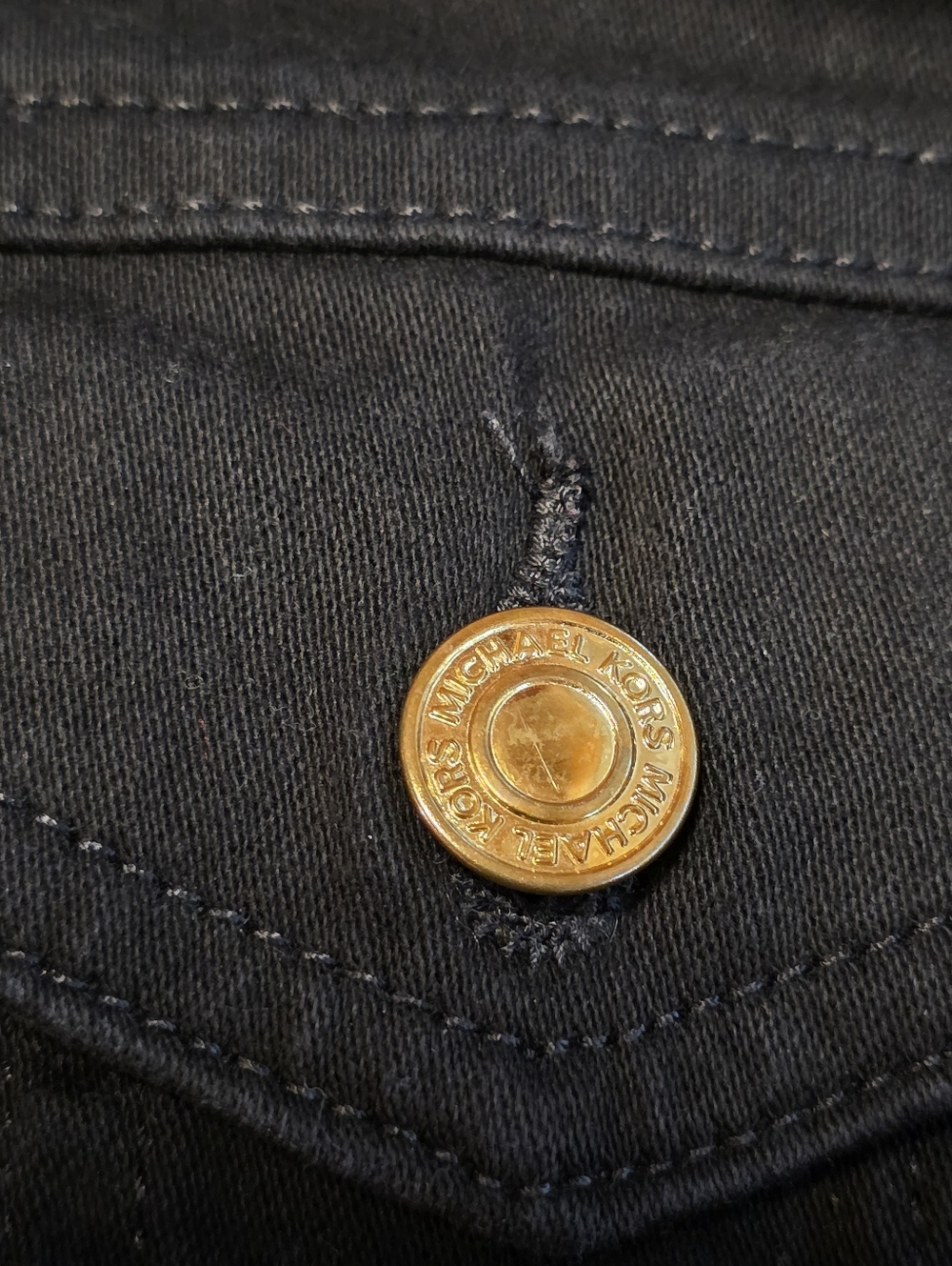 Michael Kors Women's Black Denim Jean Jacket With Gold Logo Buttons Size M - Picture 11 of 15